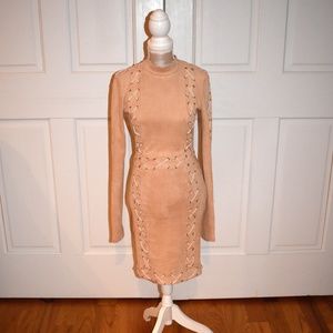 OhPolly: "Don't Cross Me Suede Lace-Up Mini Camel Color Dress"